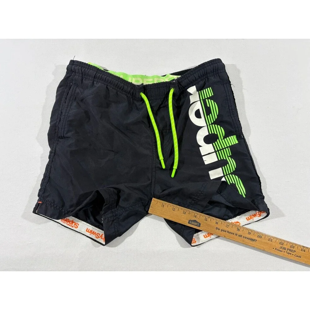 Superdry Premium Lined Swim Shorts Mens Volley Trunks Athletic Black Mesh Sz S